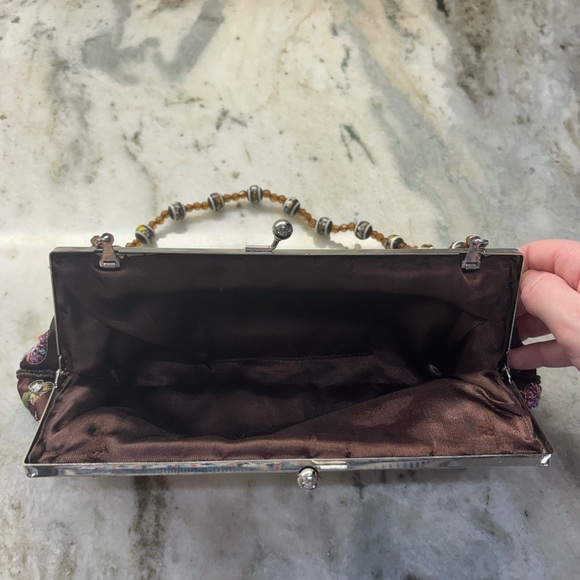 Vintage Brown Satin Beautiful Beaded Floral Bag - Picture 6 of 7